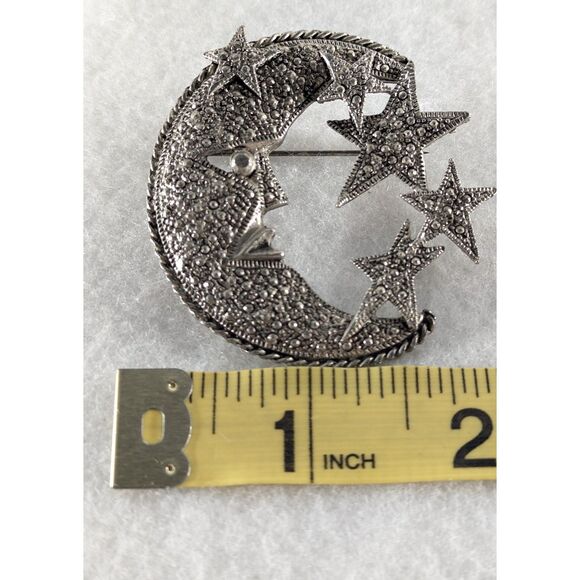 Vintage Silver Tone Crescent Moon and Stars - Picture 5 of 7